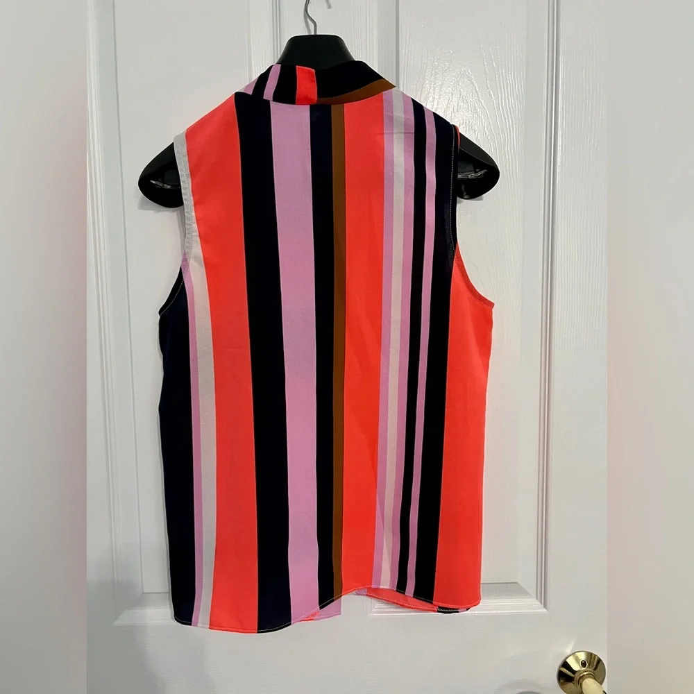 Gibson Latimer Blouse Large Stripes Navy Coral Lavender Brown